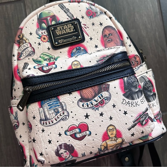 Loungefly x Star Wars Sailor Jerry Tattoo Style Backpack in Cream & Black - Picture 7 of 11